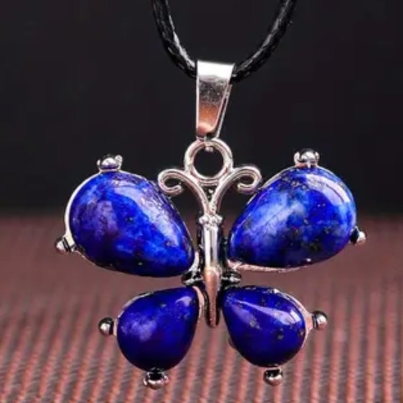 Lapis Lazuli Natural Stone Cute Butterfly Pendant Necklace Gemstone Pendant - Picture 1 of 2